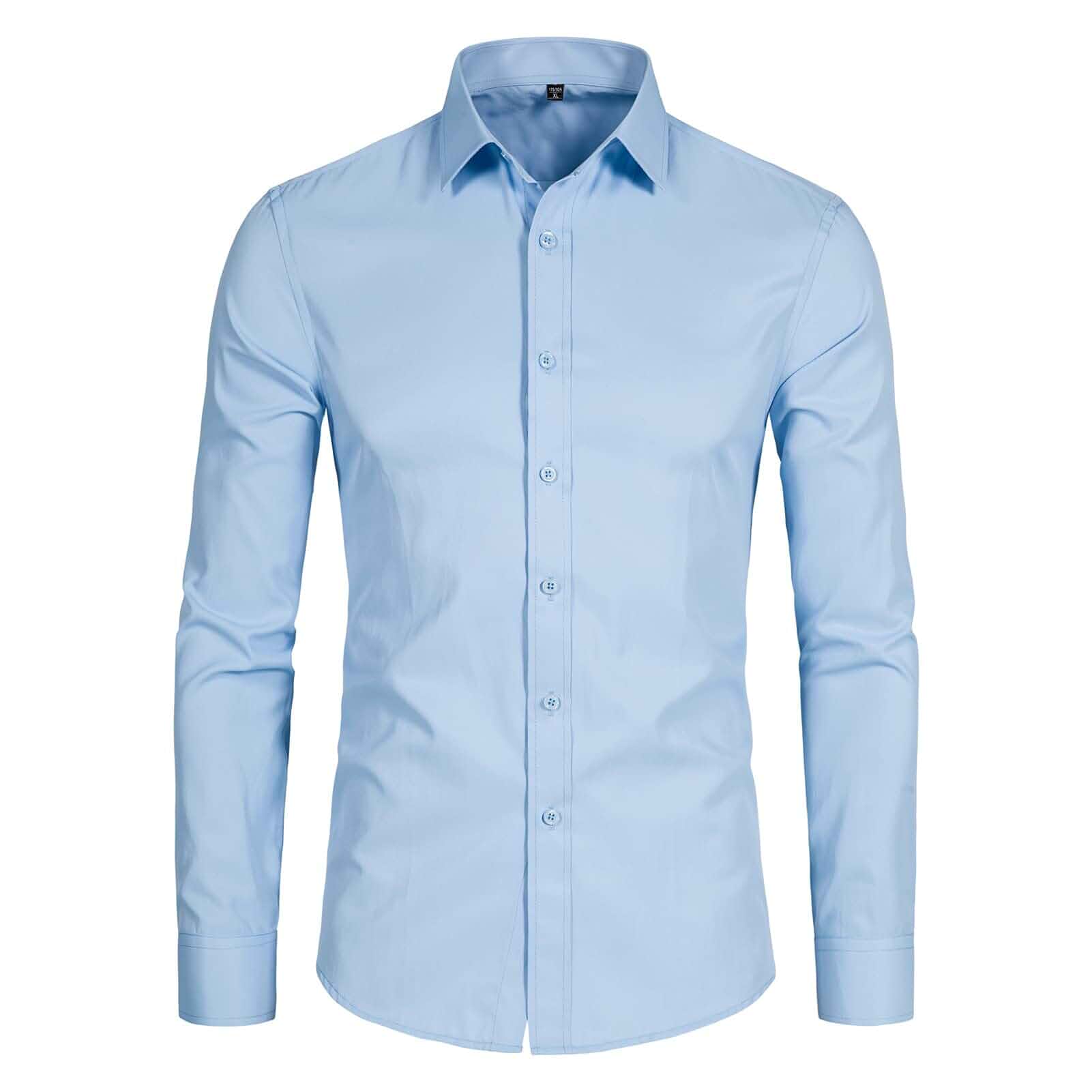 DELCARINO Men's Long Sleeve Button Up Shirts Solid Slim Fit Casual Business Formal Dress Shirt