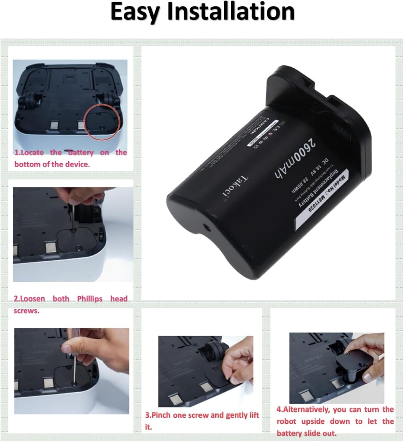 2600mAh Battery Replacement for Braava Jet M6 Series 6110 6012 Ultimate Robot Mop ABL-C 3INR 19/65; M611020 M601220 Vacuum Cleaner Battery