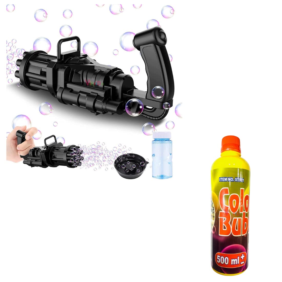 VikriDA Combo Set of 500 ml Bubble Solution with 8-Hole Electric Bubbles Gun for Toddlers Toys, New Gatling Bubble Machine Outdoor Toys for Kids (B09JYFTXJY) Amazon Price History, Amazon Price Tracker