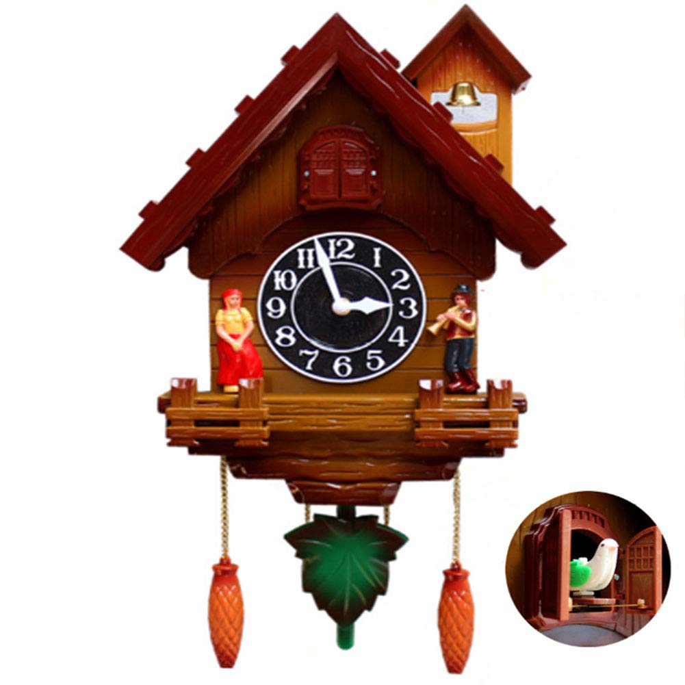 ZHJFDJ ZIRUIGONG Cuckoo Clock,Black Forest Cuckoo Clock Plastic,Silent Movement&Cartoon Couple Wall Clock for Home Room Décor,53X30cm