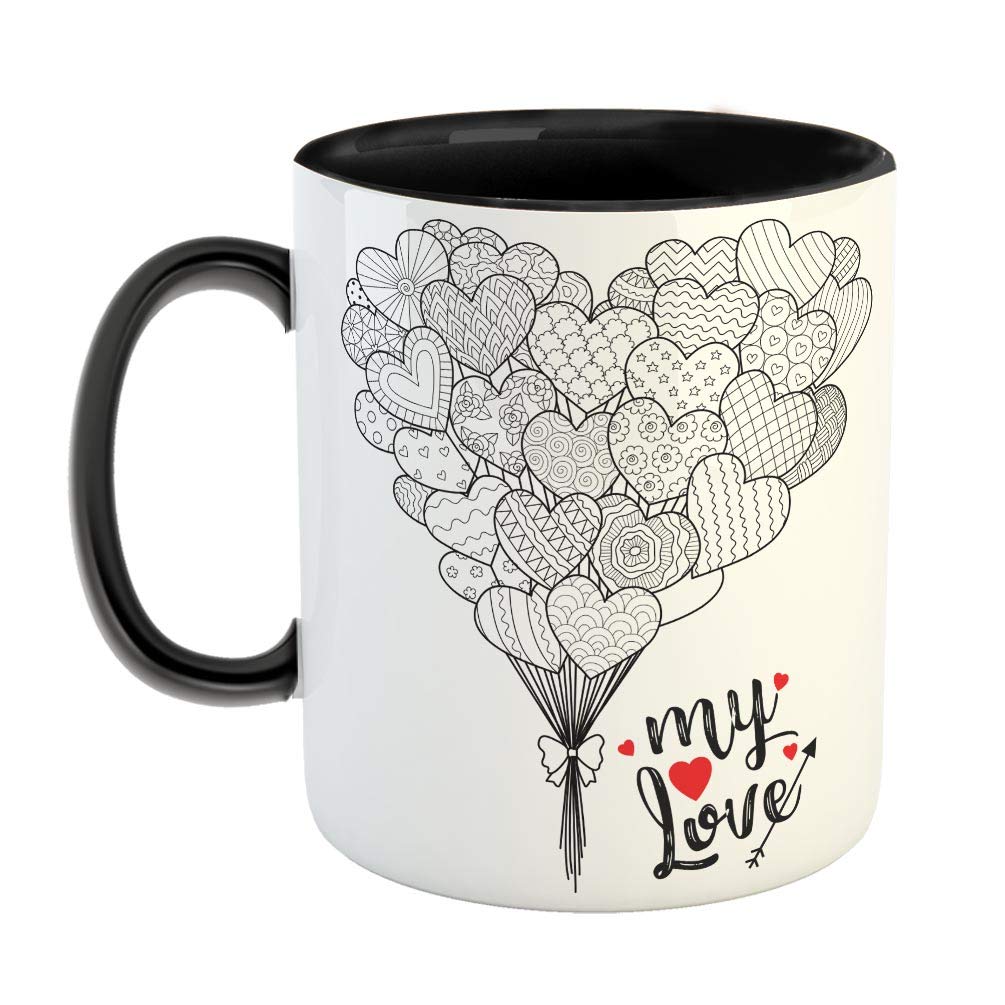 FurnishFantasy My Love Ceramic Coffee Mug - Best Gift for Husband, Boyfriend, Girlfriend, Wife, Valentine Day Gift - Black (0960)
