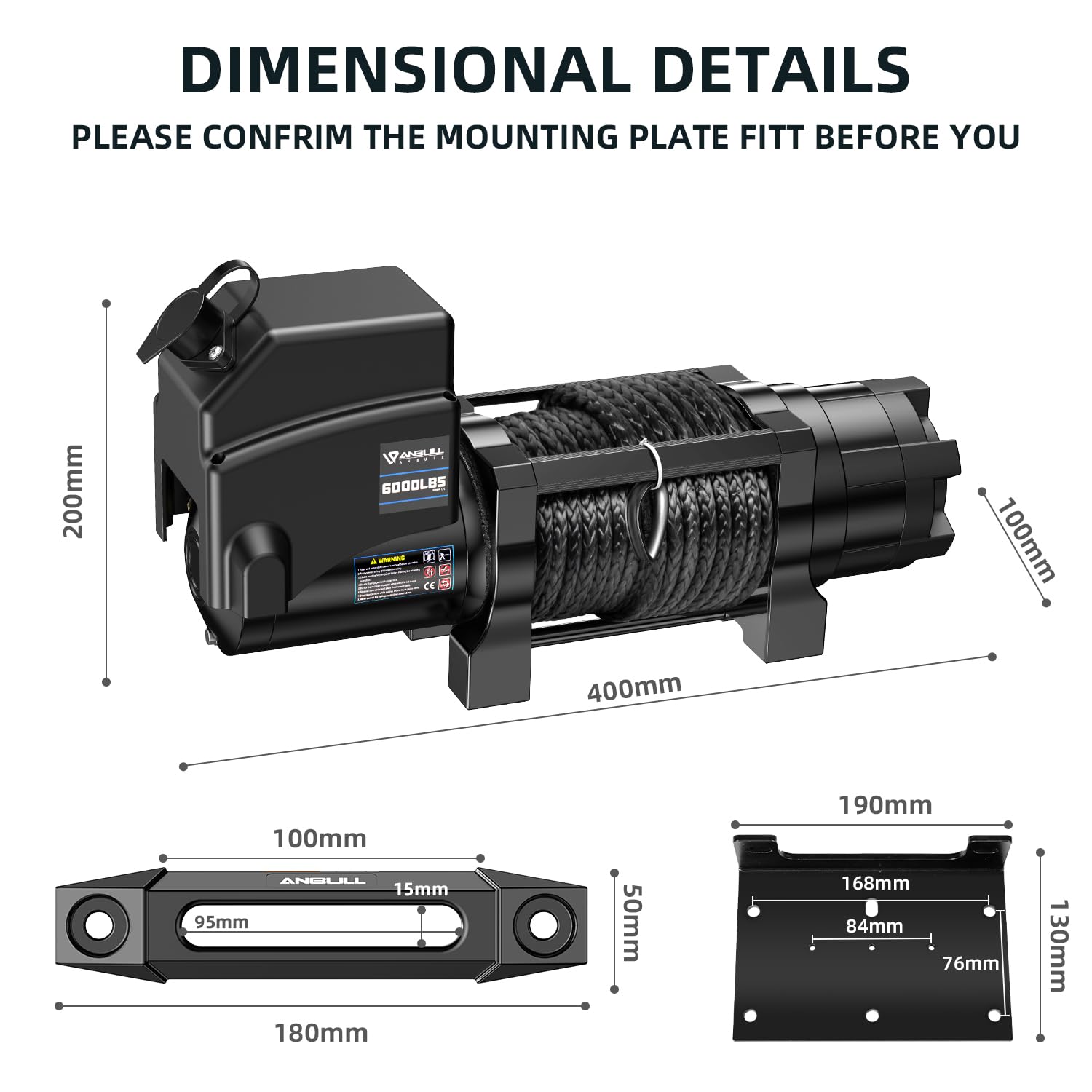 Anbull Cabrestante Eléctrico 12V 6 000 LBS/ 2722 Kg, No se requiere cableado, IP68 Impermeable, Cuerda sintética 6.3mm*16.8m, Cuerda de Nailon, Compatible para Quad, ATV, UTV