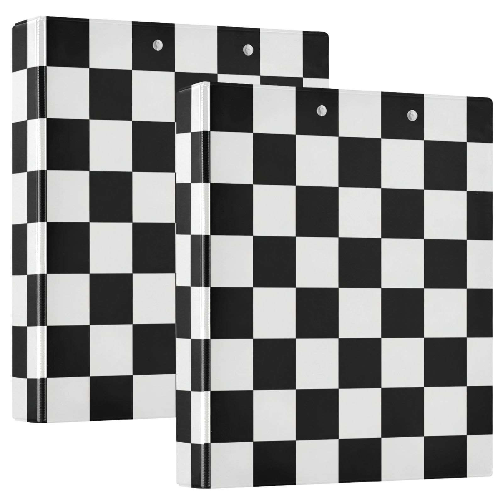 Raccoglitore classico a 3 anelli, a scacchiera, 3 anelli, 3,8 cm, con portablocco grande, 3 raccoglitori per scuola, università, ufficio (confezione da 2)