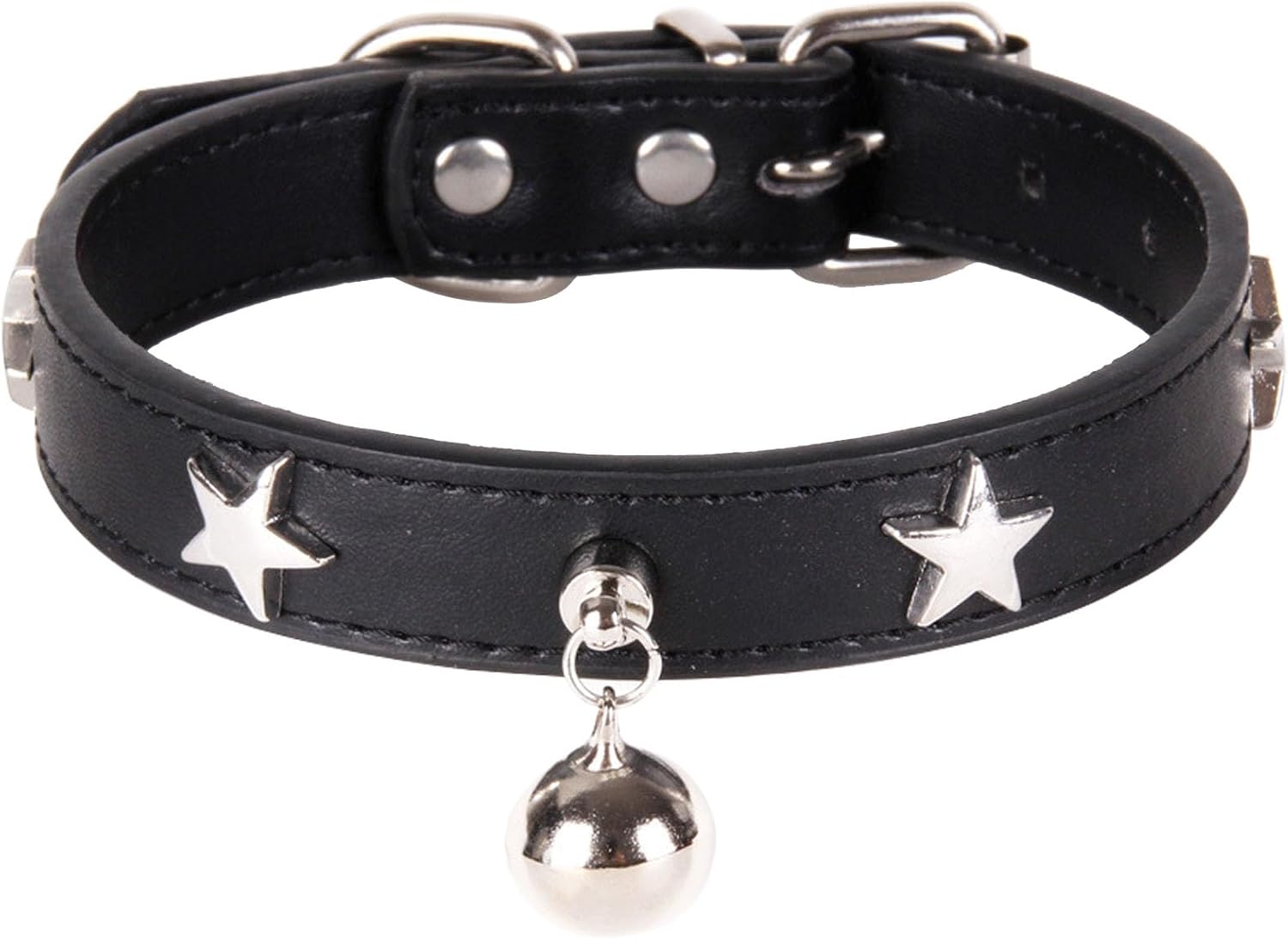HALFSUMO Leather Dog Collar with Bell and Star Dog Collars for Small, Medium and Large Dogs Collar for Female and Male Dogs Black XS