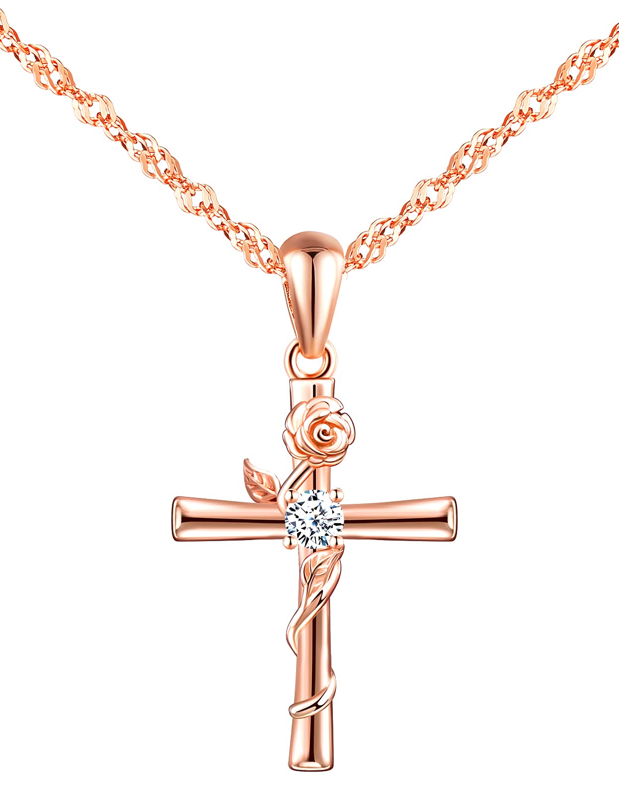 Schmuckset Aus 925er Sterlingsilber Mit Rose & Kreuz – Halskette & Ohrringe Für Frauen, Inkl. Samtbeutel