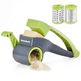 Cheese Grater hand crank, Kitchen Parmesan Cheese Grater with 2 Stainless Steel Drums, Rotary Cheese Graters Handheld for Grating and Shredding Hard Cheese, Chocolate