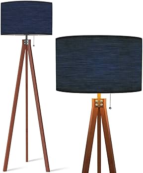 Wood Tripod Floor Lamp Navy Blue Marl Heather Triblend Melange
