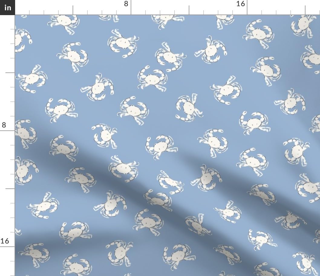 Spoonflower Fabric - Blue Crabs Summer Beach Marine Life Preppy Coastal Classic Colorful Printed on Petal Cotton Fabric Fat Quarter - Sewing Quilting Apparel Crafts Decor