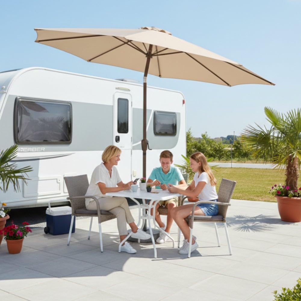 LOLAhome Parasol +RESISTENTE, circular, mástil inclinable Ø38mm de aluminio, con Antiviento y Manivela, Elegante y Duradero, tratamiento Anti-corrosión, Para Exterior, Jardín - Tessa Alba