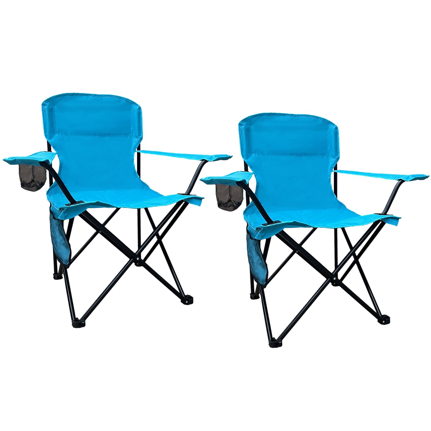 SAILARY 2PCS Folding Outdoor Beach Camp Chair with Cup Holder, Storage Pocket, Waterproof Bag Outdoor Arm Chair, Supports 225LBS, Blue