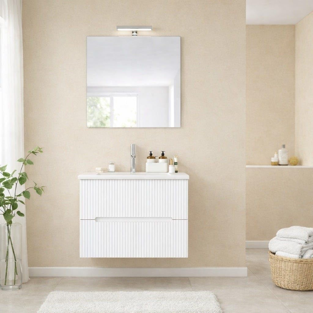 Kiamami Valentina Mobile Bagno Sospeso 60 cm Bianco Frontale Cannettato