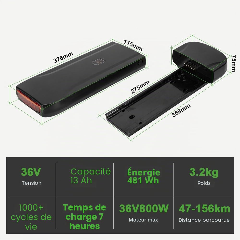 E-Bike Li-ION Batterie 36V 13Ah (481Wh) + Chargeur pour PhylionXH370-13J Joycube Wall-ES