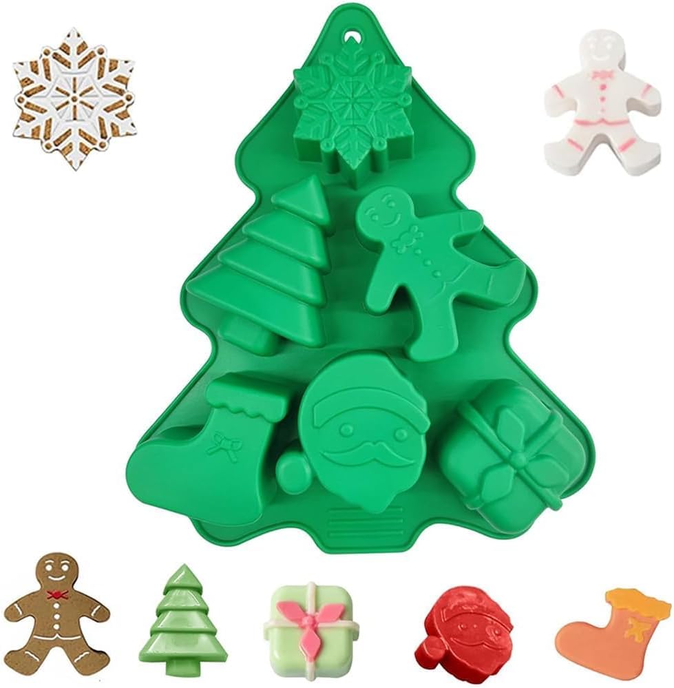 Christmas Silicone Mold with 6 Cavities – Santa Face Design – Non-Stick Mould for Candy, Chocolate, Cookies, Cake, Jelly, Muffins & DIY Crafts