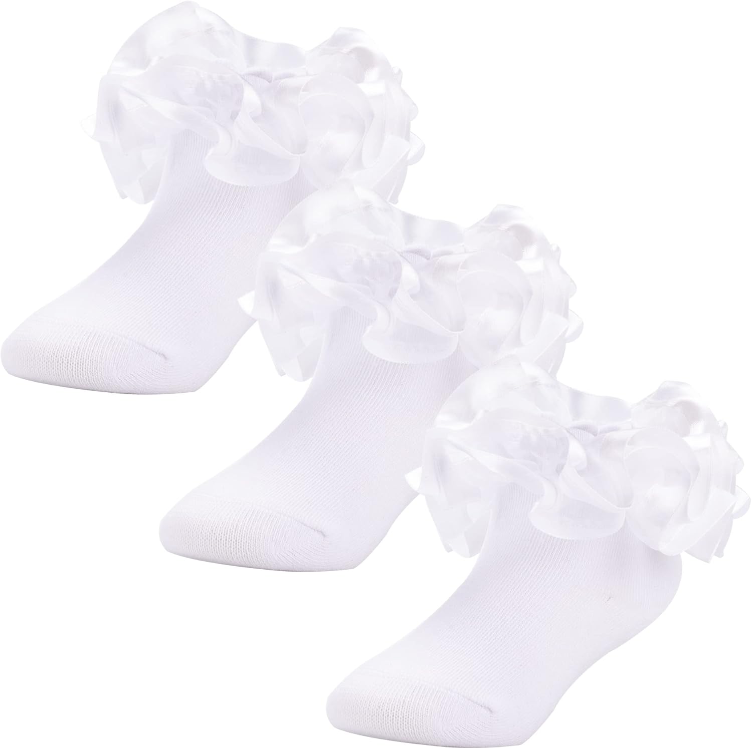 Dicry Toddler Girls Double Lace Socks with Ripple Cuffs and Big Ruffle for Infants and Kids