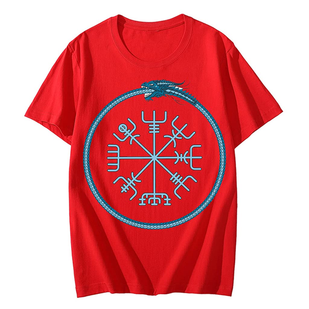 T-shirt viking pour hommes en coton rouge 4XL imprimé 3D
