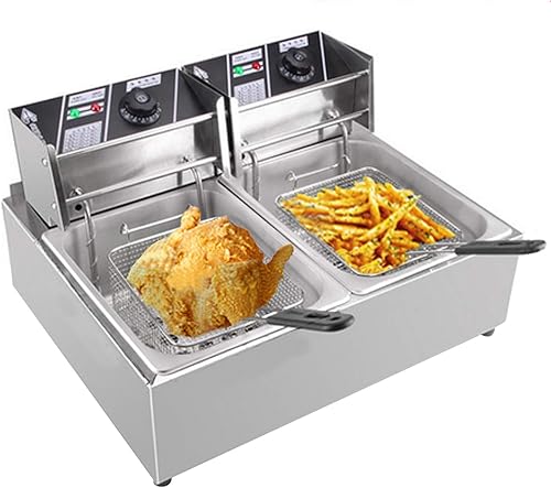 Miniatura 1 de DYRABREST Freidora profunda de 612 L, freidora eléctrica con canasta, asa, cubierta de acero inoxidable y tabla de residuos, control de temperatura