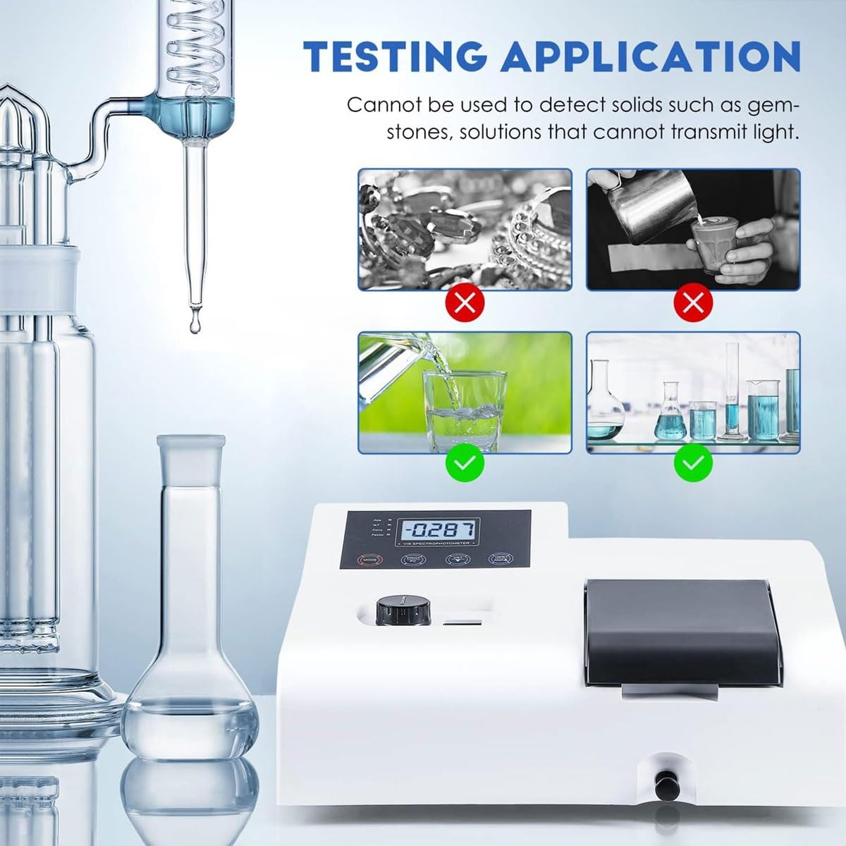 Espectrofotómetro visible portátil, espectrofotómetro digital de laboratorio con puerta de luz automática y perilla de ajuste de longitud de onda, espectrofotómetros de onda LCD de 350-1020 nm