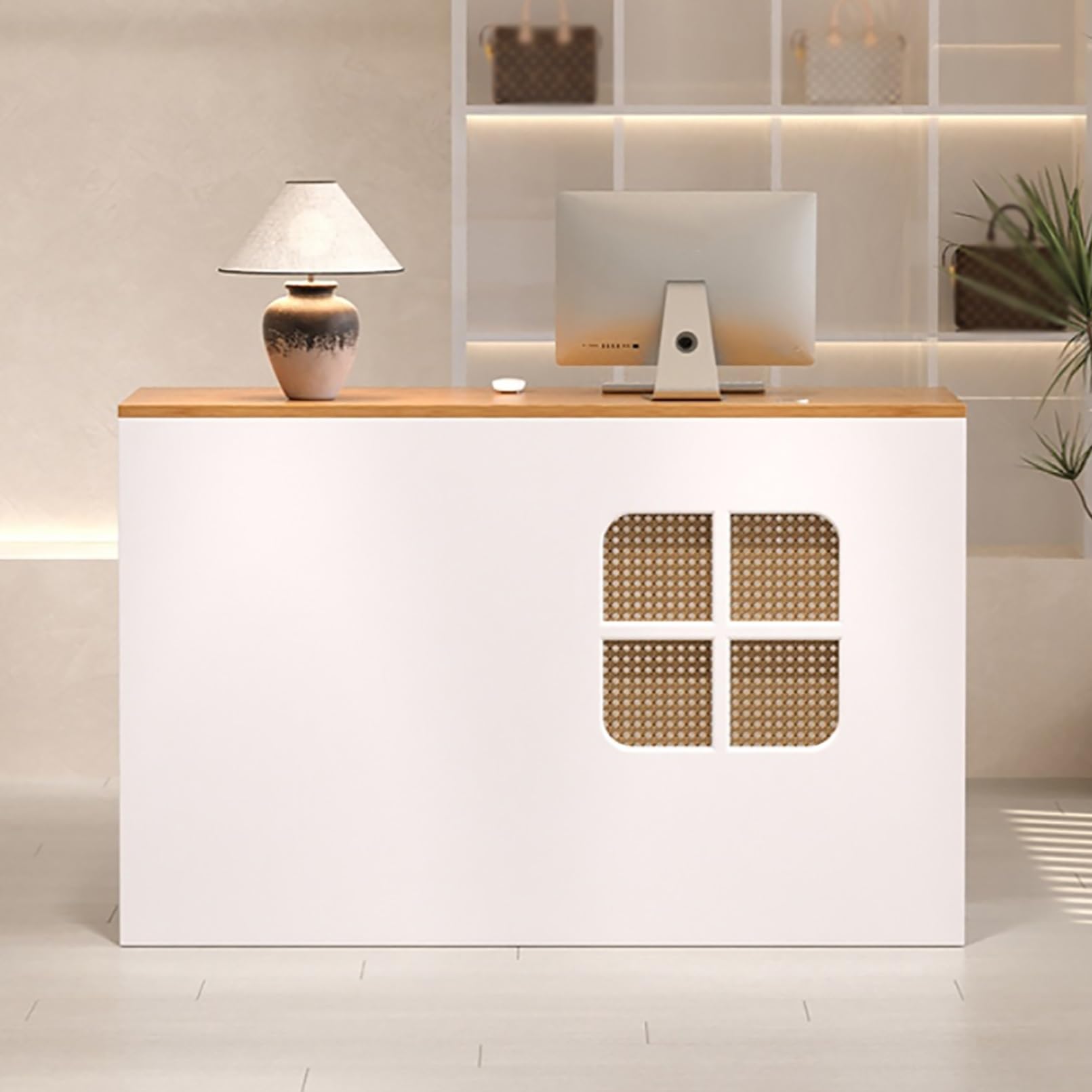 Banco Cassa Moderno per Negozi con bancone Integrato per Ufficio e registratore di Cassa, scrivania Reception Marrone 120 x 45 x 90 cm