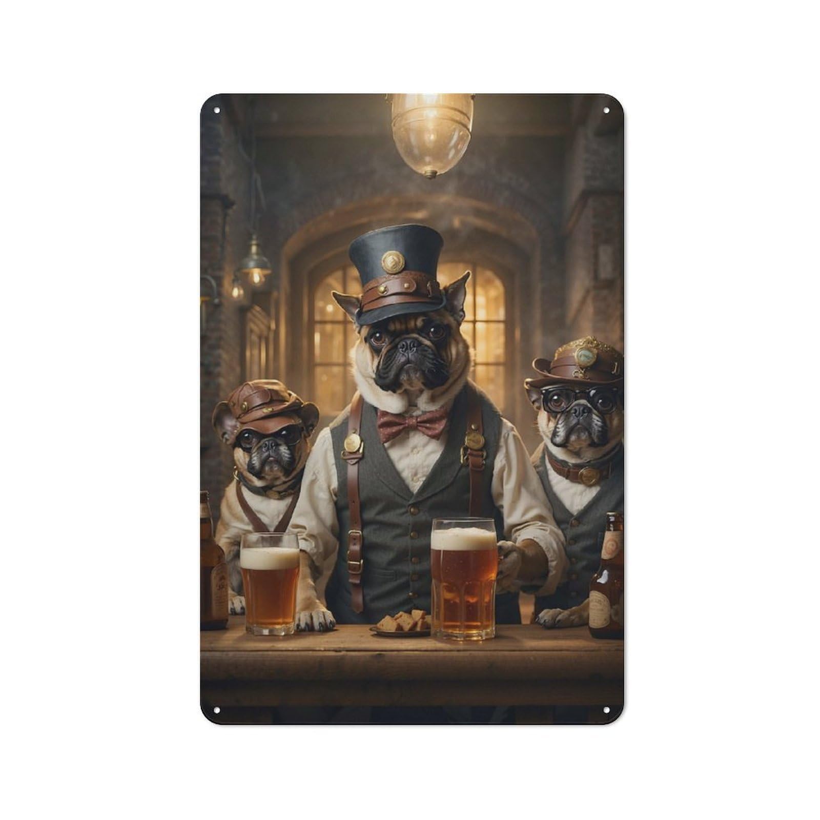 Junmoney Steampunk Craft Beer Pugs Vintage Metal Sign 30X20cm For Man Cave Or Games Room, For Kitchen, Dining Room And Home Bar Wall Decor