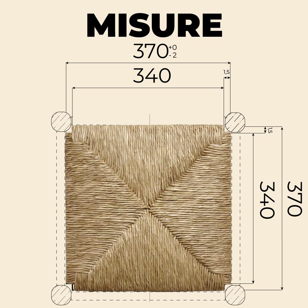 Set da 6 Sedute in paglia 37x37cm con ANGOLI, mod. 998 - SIGFRIDO, Sedile di ricambio per sedie rustiche da casa e ristoranti, Fondo, Telaio, Sedile resistente e robusto (6)