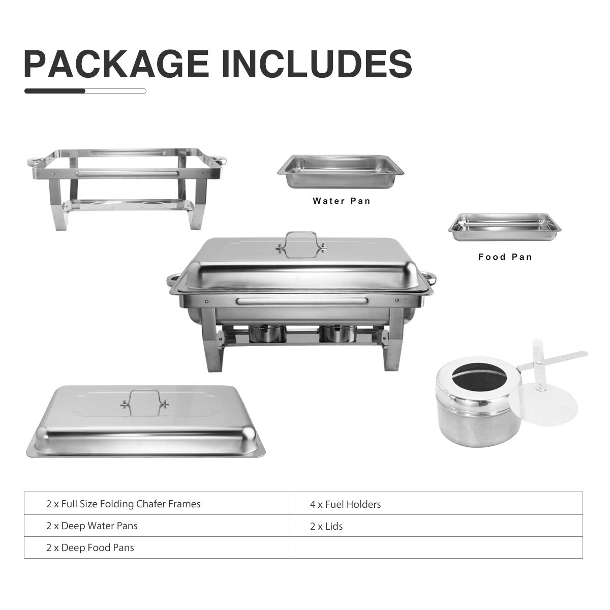 VONLUCE 9L Chafing Dish Set 4 Pezzi Scaldavivande in Acciaio Inox Contenitore Vassoio di Riscaldamento Pentole di Riscaldamento Chafing Dish per Buffet di Catering e Feste
