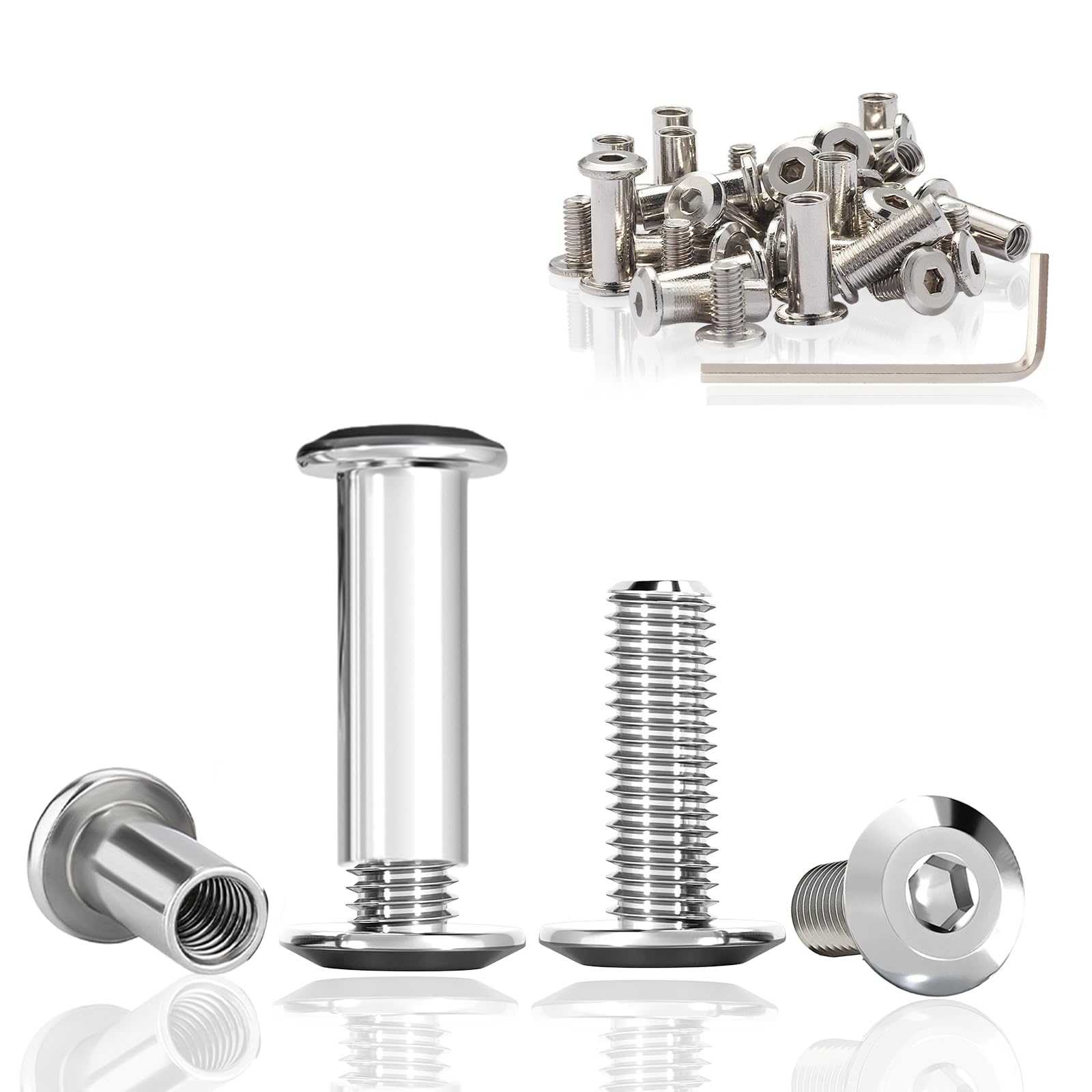 ddckj 18 Pcs Cabinet Connectors M8 (Barrel Nuts M8x35 mm Furniture Bolts M8x16 mm) 304 Stainless Steel Inter Screws with Allen Wrench for Furniture,Cabinet,Bookcases,Chair,Wood Boards