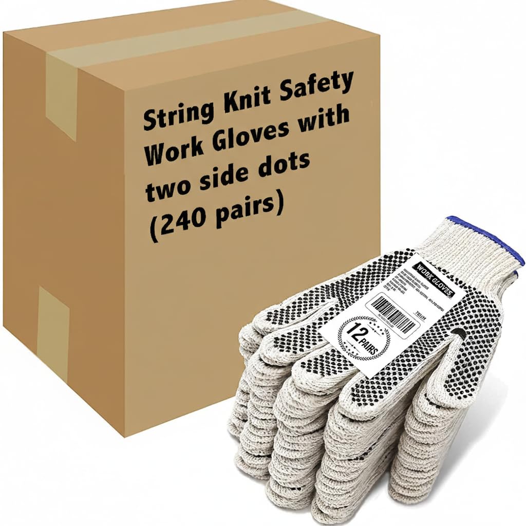 Evridwear Cotton Polyester String Knit Shell Safety Protection Work Gloves for Painter Mechanic Industrial Warehouse Gardening Construction Men One