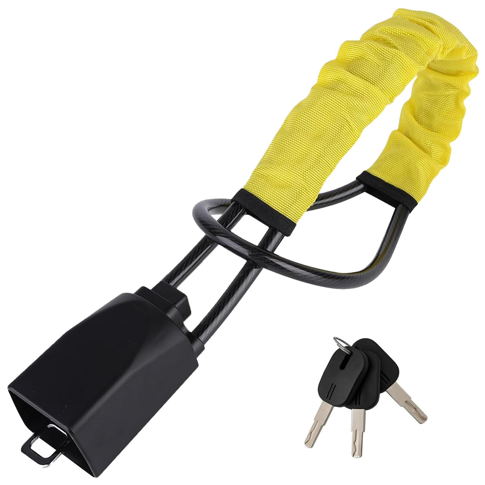 Steering Wheel Lock with 3 Keys,Seat Belt Lock High Visibility Car Locks Cut Resistance Anti-Theft Device Universal Steering Wheel to Seat Belt Locks for Cars SUV Van Golf RVs Cart Truck (Yellow)