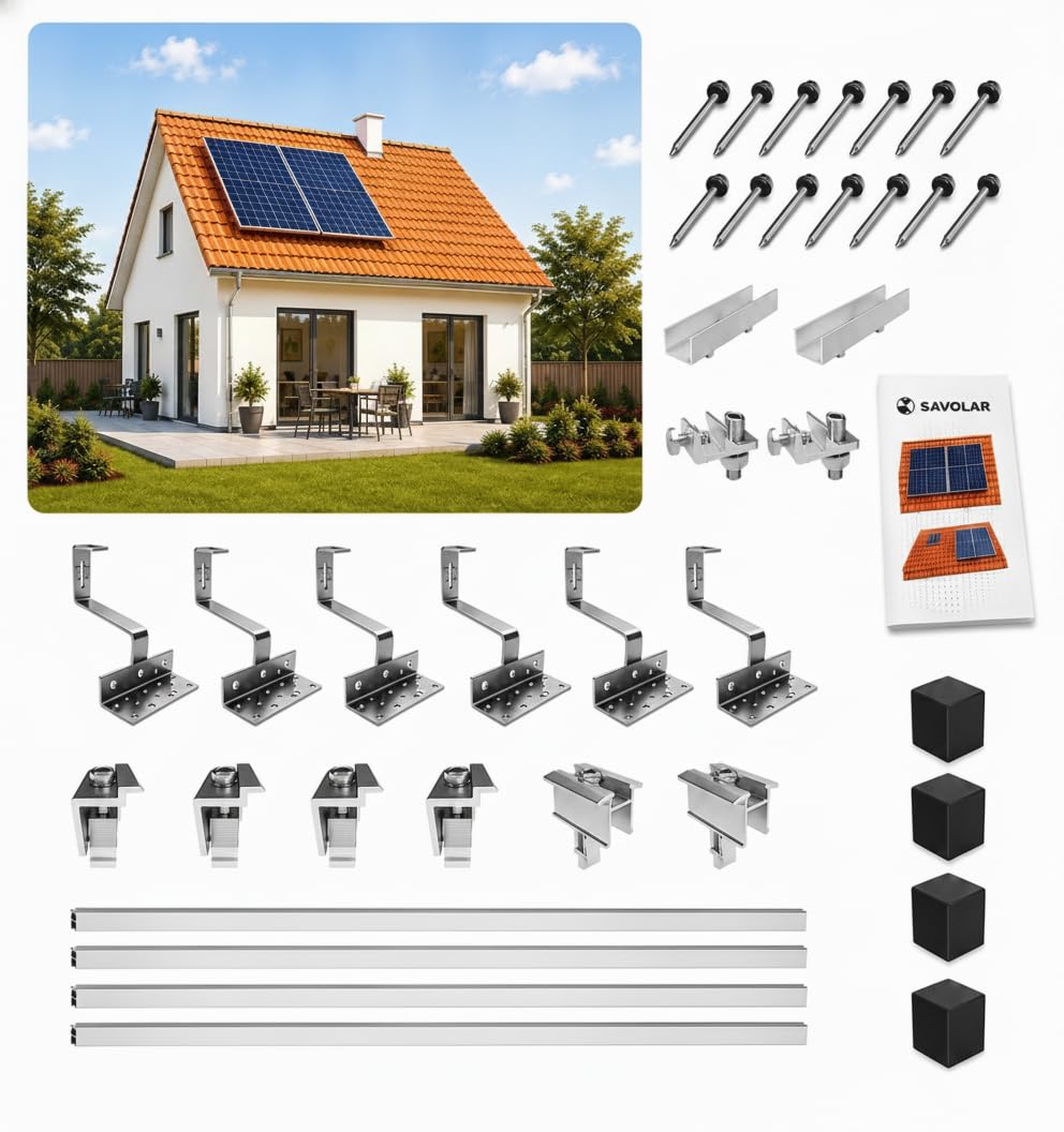 Kit de montage pour 2 panneaux - Crochet de toit en acier inoxydable - Profilés en aluminium - Compatible avec les panneaux solaires de 30 à 40 mm