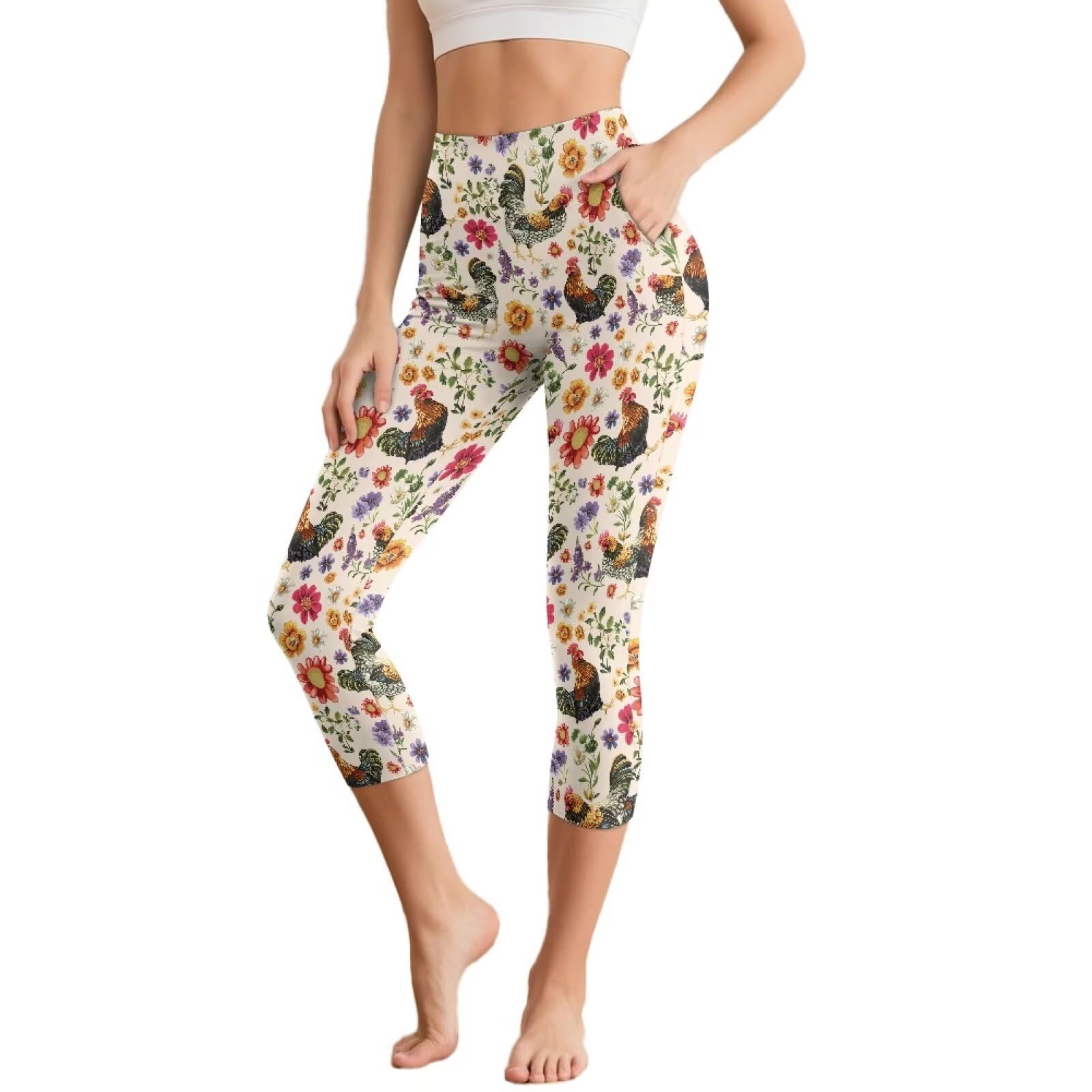 Zarisguat High Waisted Capri Leggings for Women Tummy Control Yoga Pants with Pockets for Workout Running Athletic XS-3XL