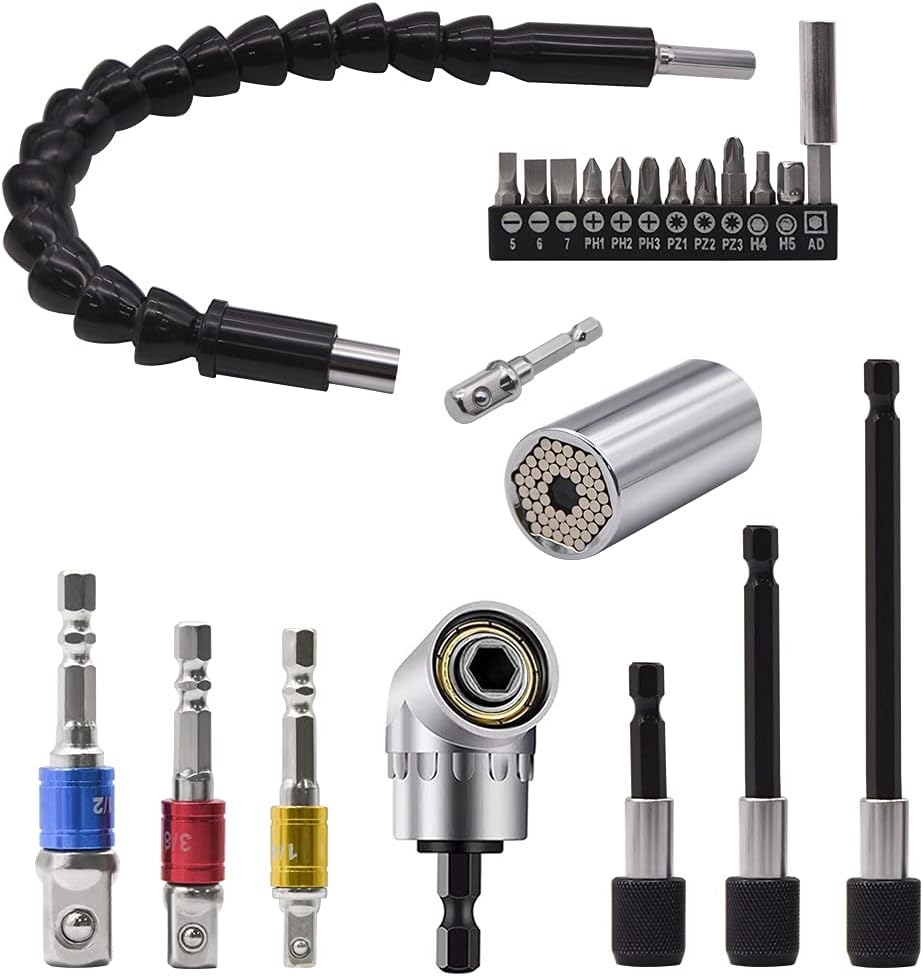 Flexible Drill Bit Extension Set & Universal Socket Tool, Bendable Drill Bit Extension, 3pcs