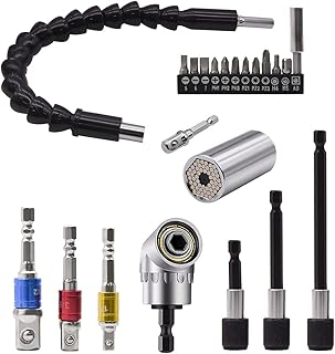 Flexible Drill Bit Extension Set & Universal Socket Tool, Bendable Drill Bit Extension, 3pcs Drill Bit Holder, 1/4 3/8 1/2" Universal Socket Adapter Set, 105° Right Angle Drill, Screwdriver Bit Kit