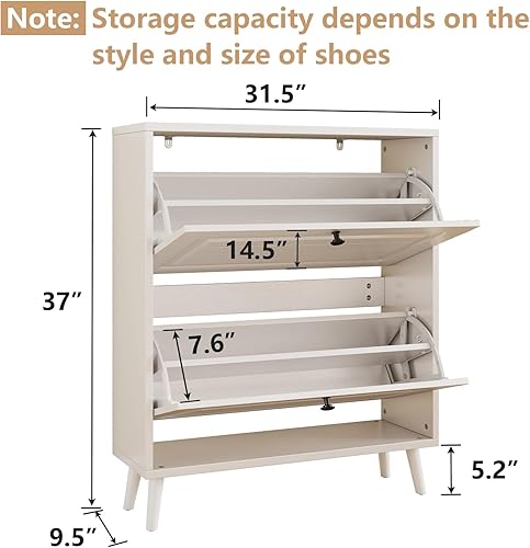 Miniatura 2 de Zapatero de 31.5 pulgadas de ancho, zapatero de madera oculto con 2 cajones abatibles, gabinete de almacenamiento de zapatos estrecho independiente