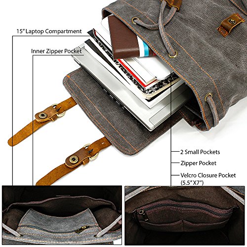 GEARONIC Vintage Canvas Backpack, Casual Daypack Backpacks for Men Women, 15inch Laptop Bag Travel Hiking Camping Rucksack4