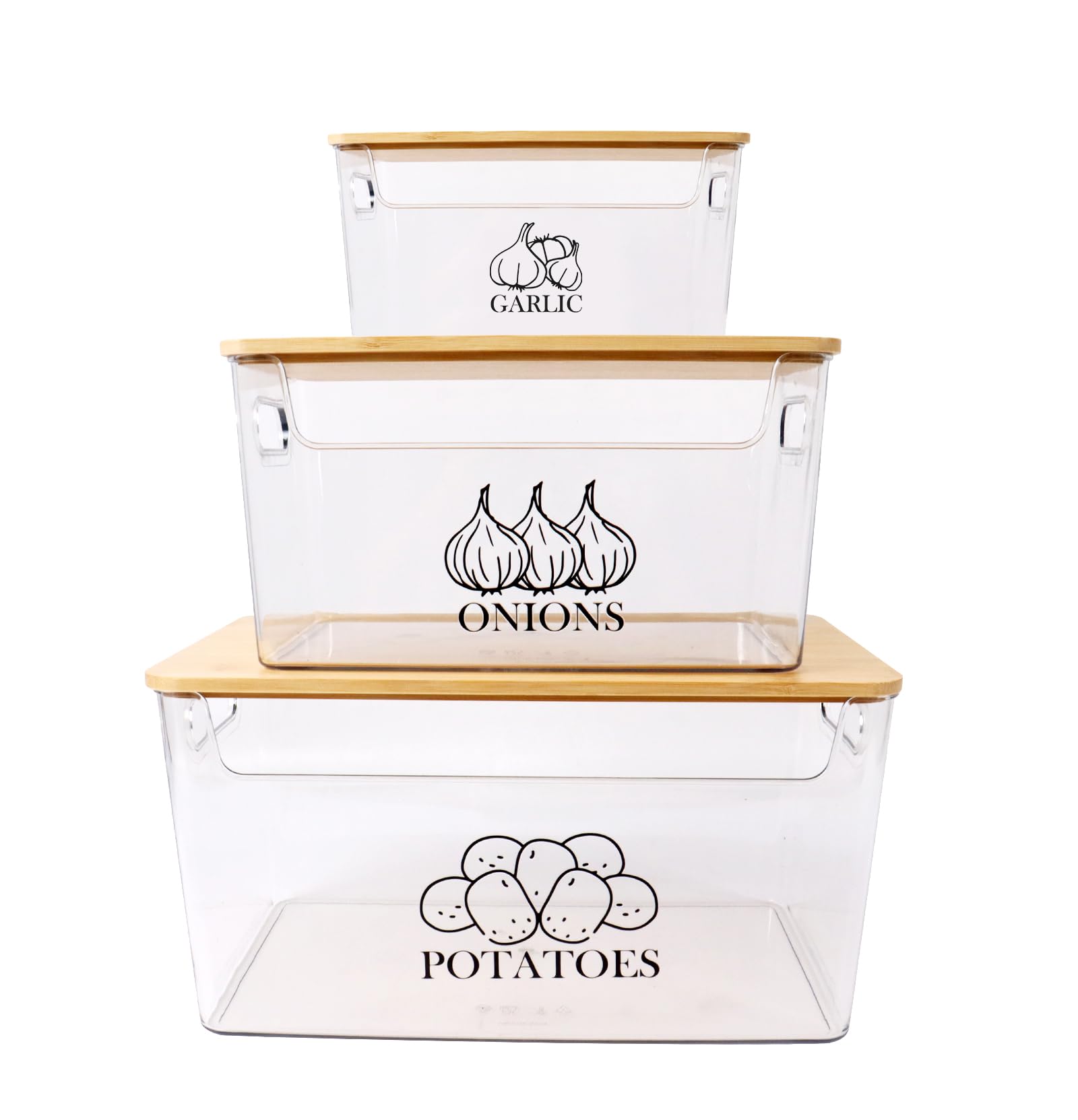 Cajas Patatas Cebollas 3 Piezas Acrílico, Tapa Madera Apilables