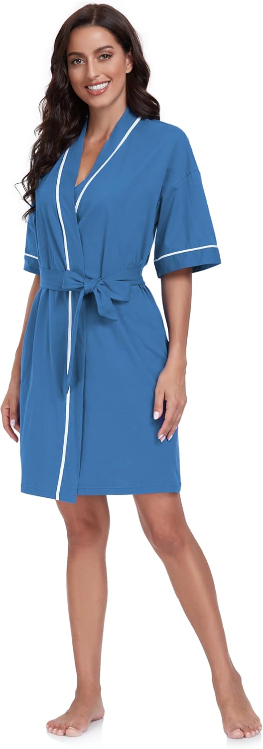 COLORFULLEAF 100% Cotton Women's Robes Lightweight Long Bathrobe Kimono Robe for Women Soft Loungewear with Pockets - Image 3