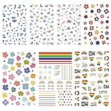 Yarlilyan 7 Sheets Kids Funny Nail Sticker for Little Girls Women, DIY 3D Art Decals Including Flowe