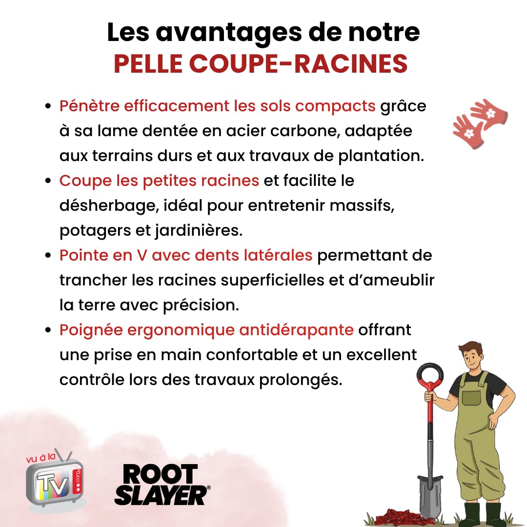 VENTEO - Bêche de Tranchée RootSlayer | Lame Dentée Acier Carbone Renforcé Haute Résistance | Coupe Racines sans Effort | Outil Jardinage Sol Dur | Tranchées Précises Drainage Irrigation Jardin