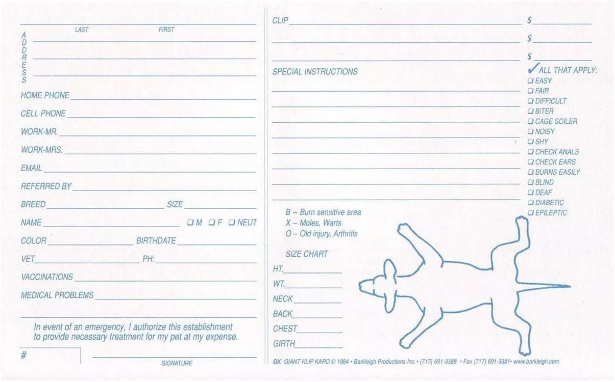 PUREPET White Klip Kard Packs Dog Grooming Kennel Card for Shelter Recue Vet 100 Count Choose Size (5 inch x 8 inch)