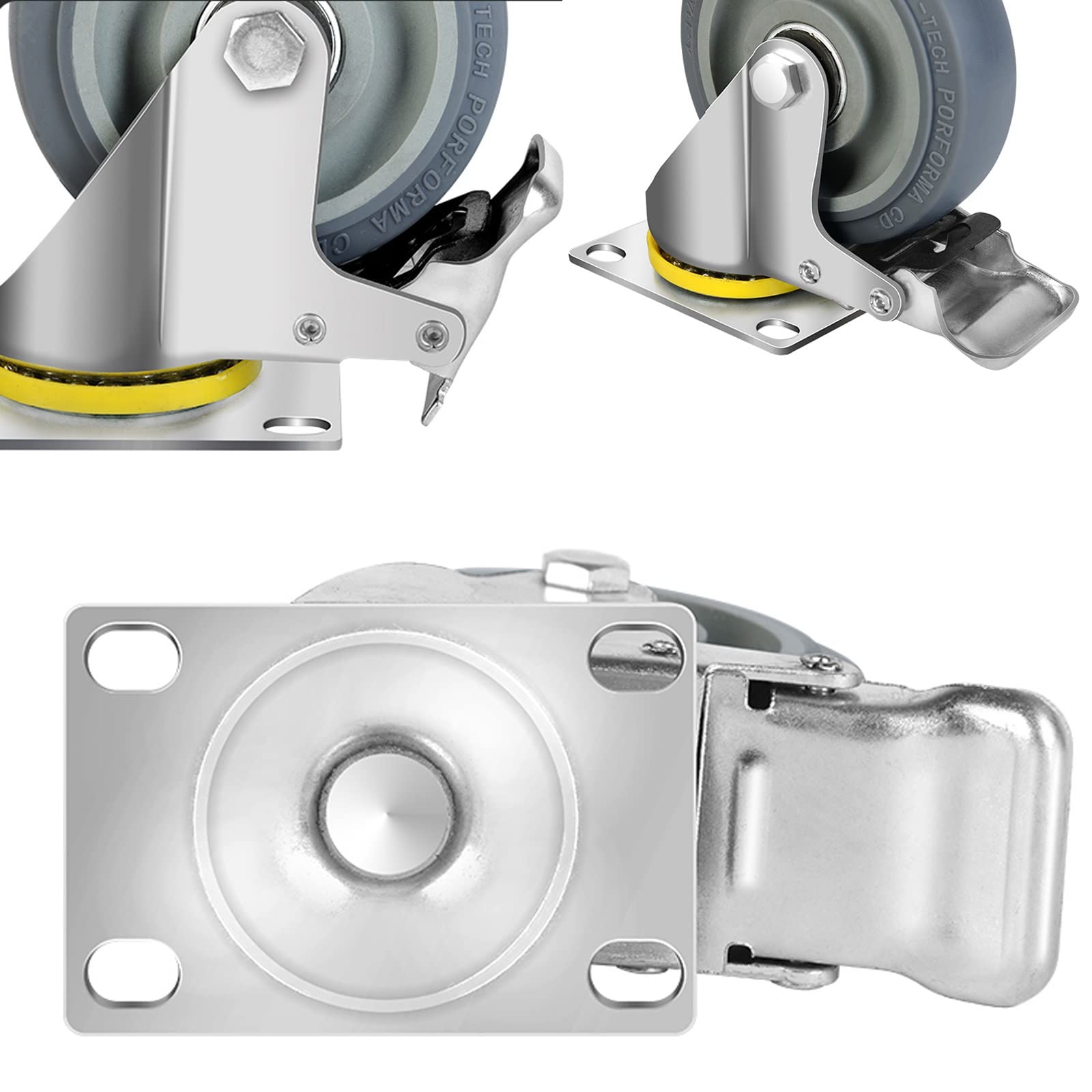 HJXGQJM Ruote Pivottanti in Gomma, Ruote Girevoli con Freno, for Carrello Ruote for Spostare Mobili Ruote Mobili Rotazione 360°, 2 Ruote Piroettanti E 2 Ruote Frenanti Rotelle girevoli(7.5cm)
