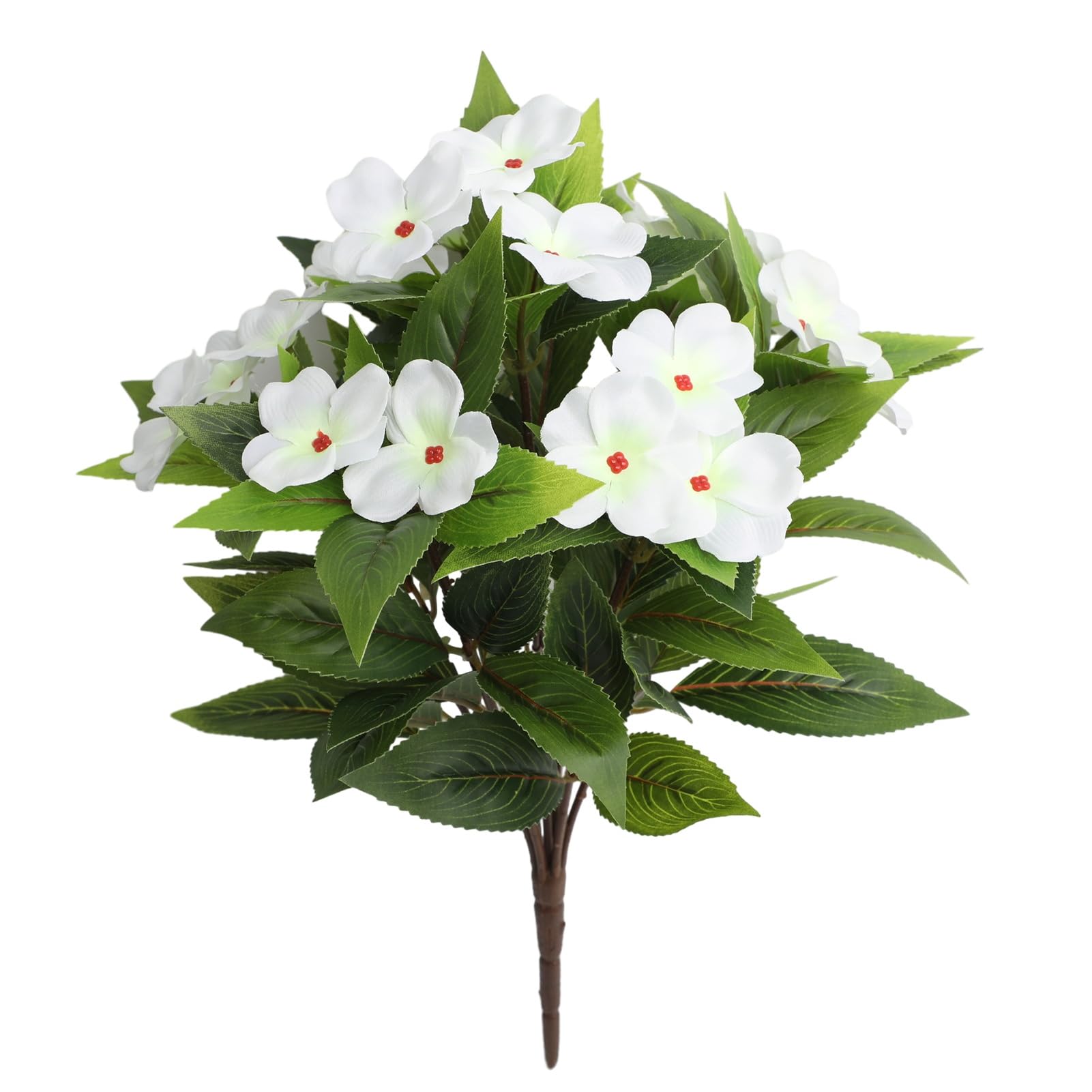 matumou 8 Bundles Artificial Impatiens Flowers for Outdoors UV Resistant Faux Impatiens Bushes Fake Silk Shrubs with Stake for Outside
