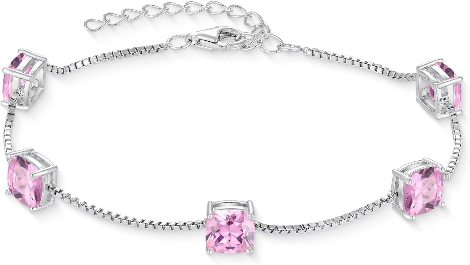 Birthstone Bracelet for Women 925 Sterling Silver Dainty Princess Cut Link Bracelet Jewelry for Mom Wife