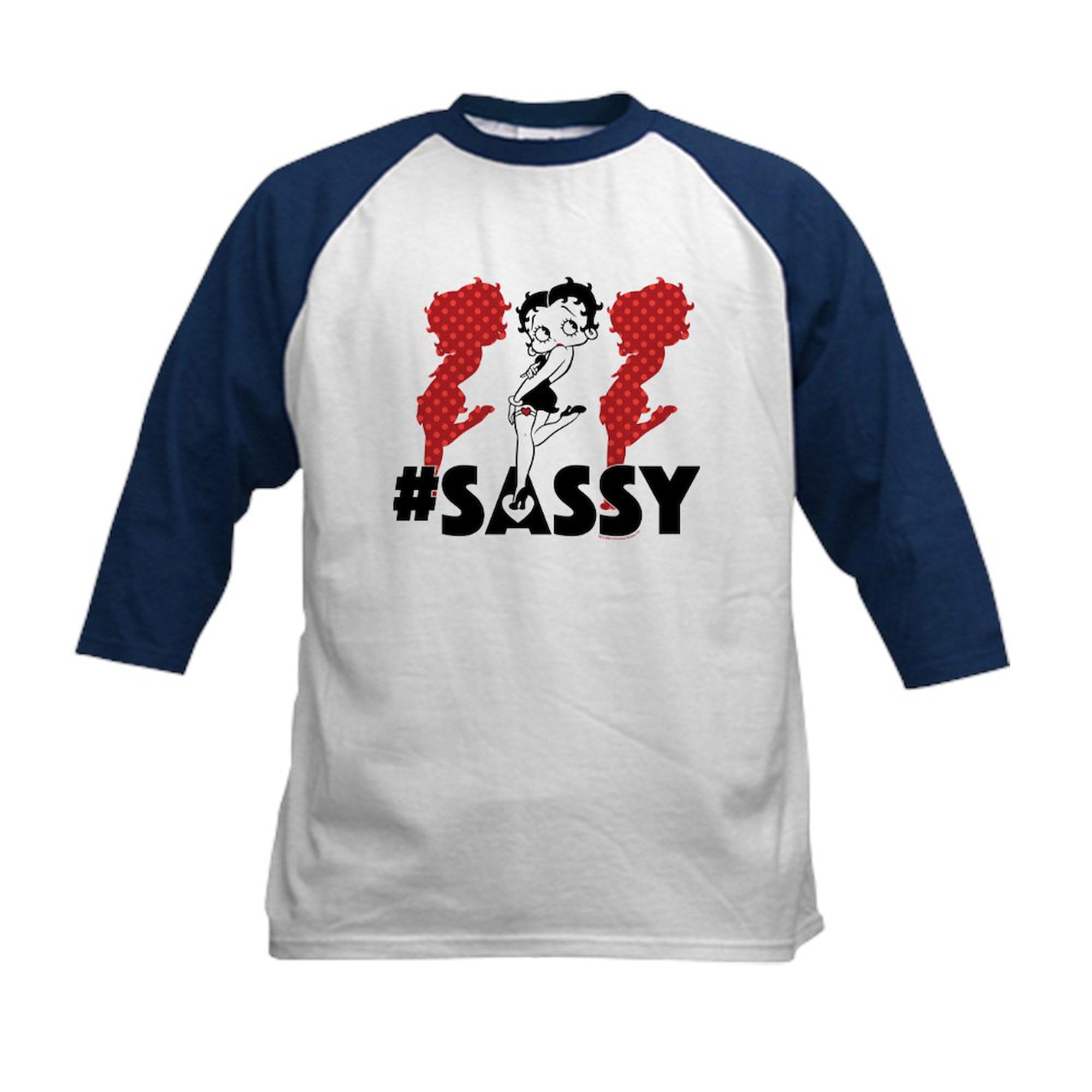 CafePress Betty Boop Sassy in Heels Kids Baseball T Shirt Kids Cotton Baseball Jersey, 3/4 Raglan Sleeve Shirt Navy/White