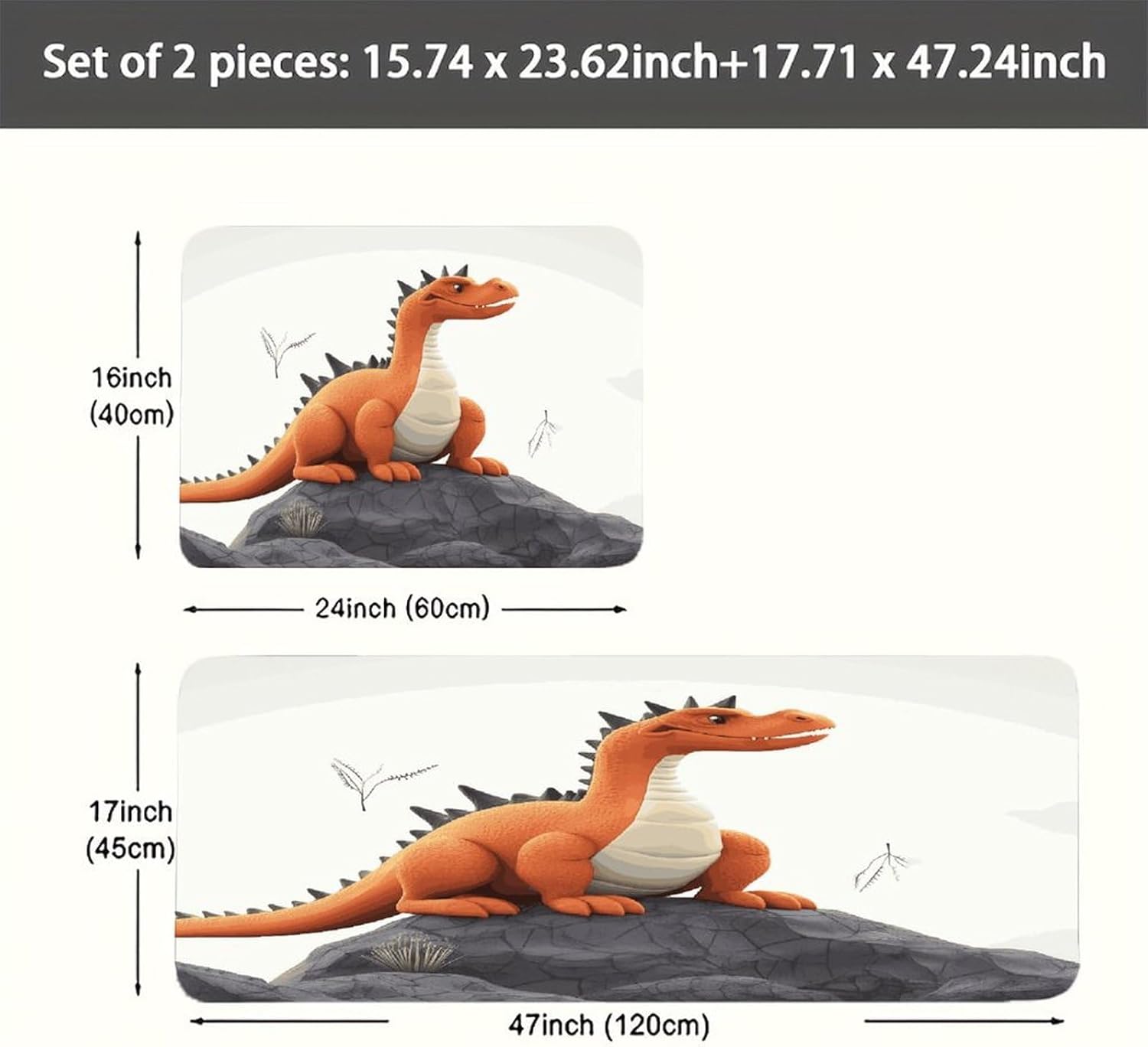 Funny Dragon Kitchen Mats with 2PCS Non-Slip Washable,Kitchen Rug Heavy Duty Durable, Floor Mats for Kitchen,Office,Sink,Laundry