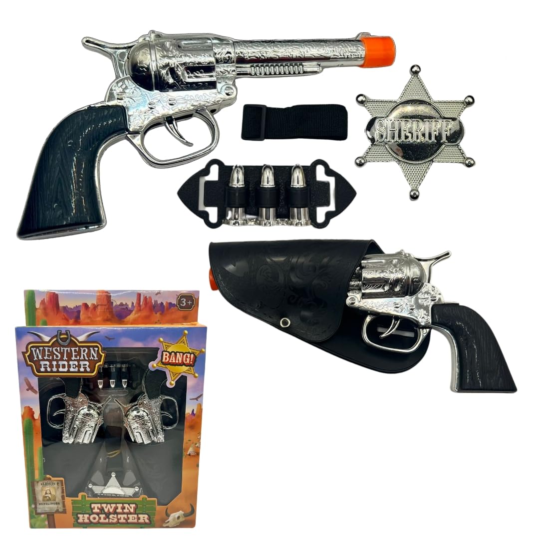 Ultimate Cowboy Sheriff Role Play Set for Kids, Complete with Twin Toy Guns, Holster Belt, Bullets & Sheriff Badge