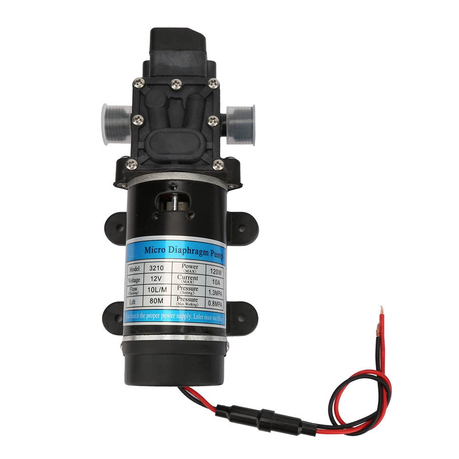 Bomba de Agua de Alta Presión 120W 10L/m 12V/24V Bomba de Agua Eléctrica Bomba de Diafragma Autocebante para Lavadora a Presión Sistemas de Riego Amantes del Jardín Artesanos (12V 3210YD-12-120FS)