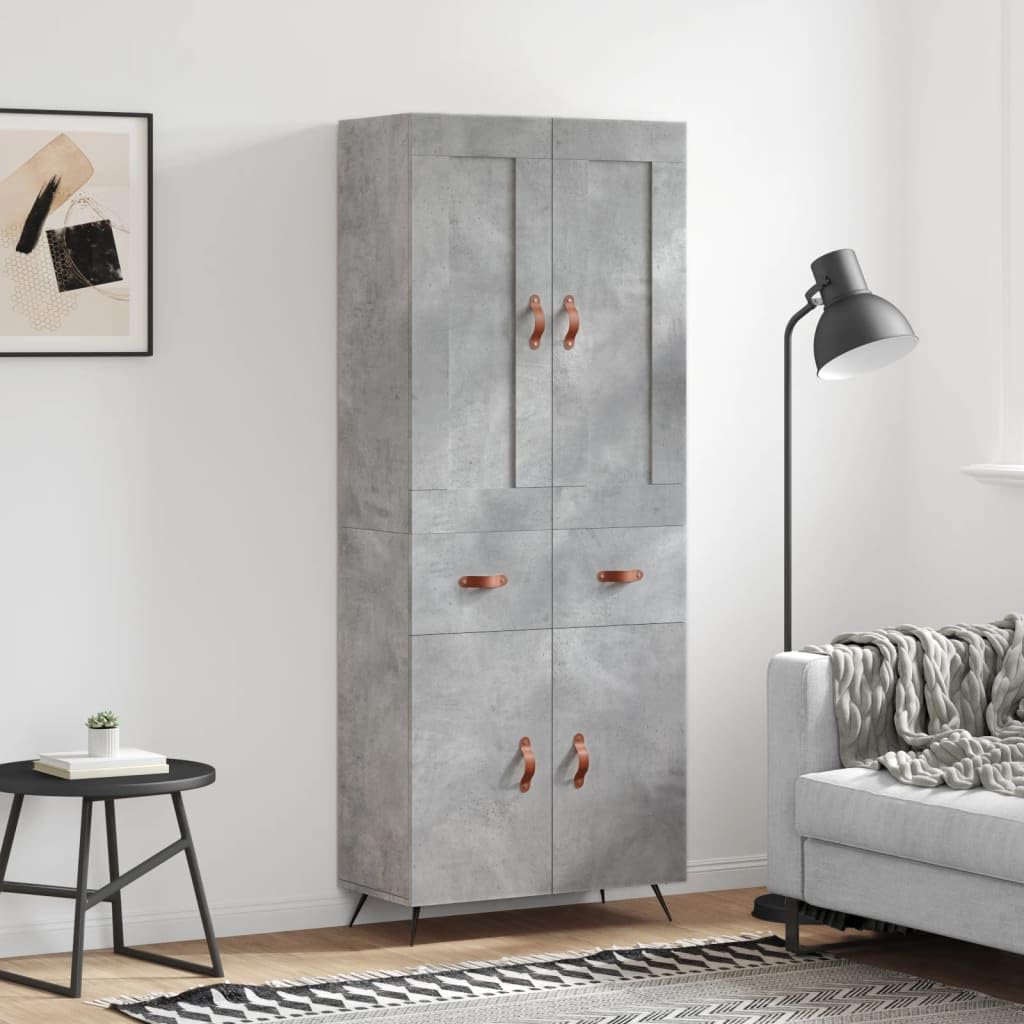 Armadio alto in legno grigio cemento, 69,5 x 34 x 180 cm