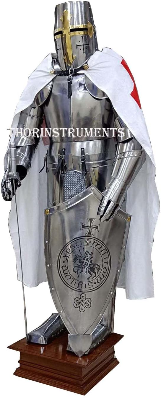 THOR INSTRUMENTS Medieval Wearable Knight CRUSADOR Full Suit of Armor Collectibles Armor Costume Medieval Knight Combat Armor SCA LARP Halloween Reenactment Full Body Rustic Vintage Home Decor Gifts