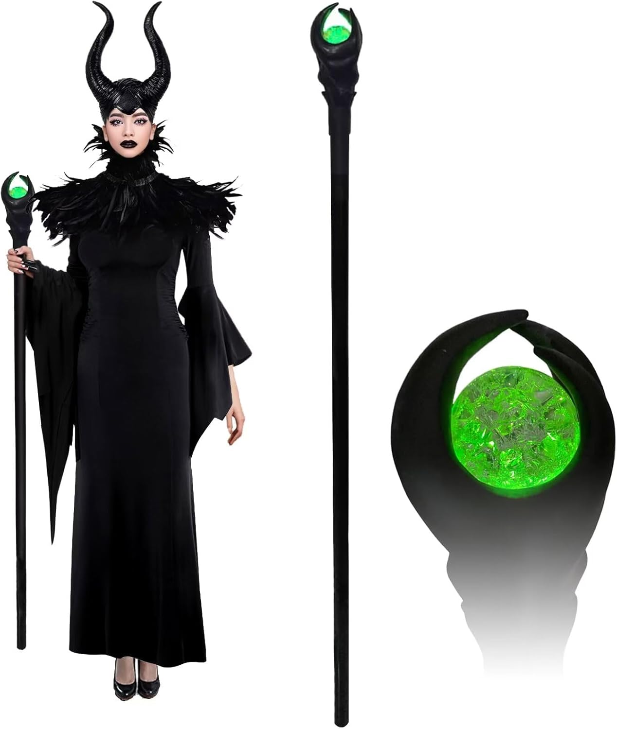 51Inch Green LED Light Maleficent Staff Magical Scepter Wand Wizard