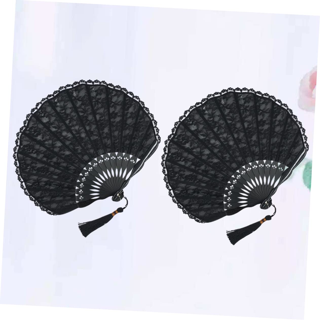 6stücke Handgemachte Spitzen-fächer Design Retro Faltventilatoren Für Damen Und Mädchen Elegante Party- Für Hochzeiten Und Tanzveranstaltungen Schwarz Mit Spitze